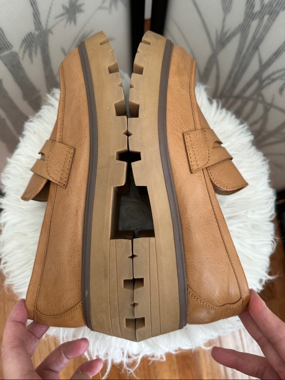 Steve Madden Tan Leather Penny Loafers with Moc Toe Stitching - Picture 7 of 12